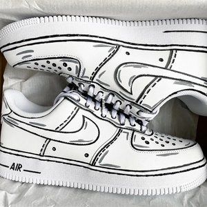 Nike Air Force 1 Cartoon Custom Low Shoes White Black Gray Outline Mens Womens